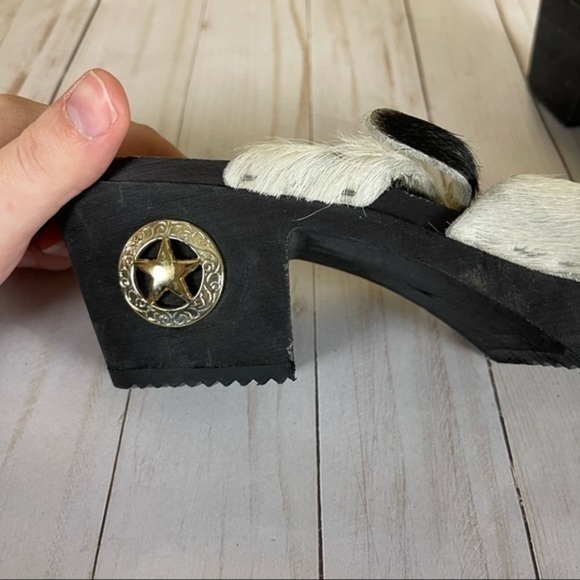 Dala Clogs Sweden cow print pony fur platform Sandal Size 40 - Picture 4 of 7